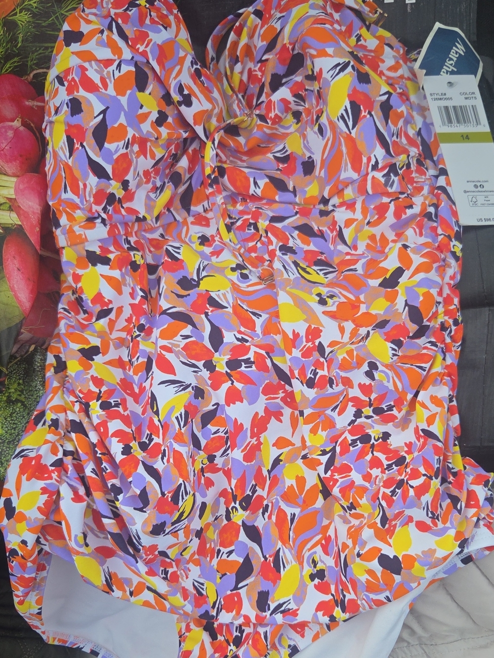 Anne Cole Multicolor Floral Strapless Swim Top - Orange Yellow Purple